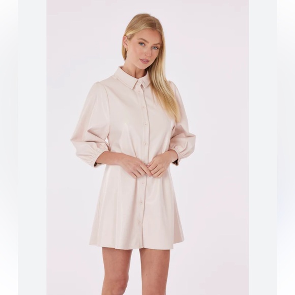 knee length dresses for ladies Faux Leather Dress with Puff Sleeves – Dolce Cabo